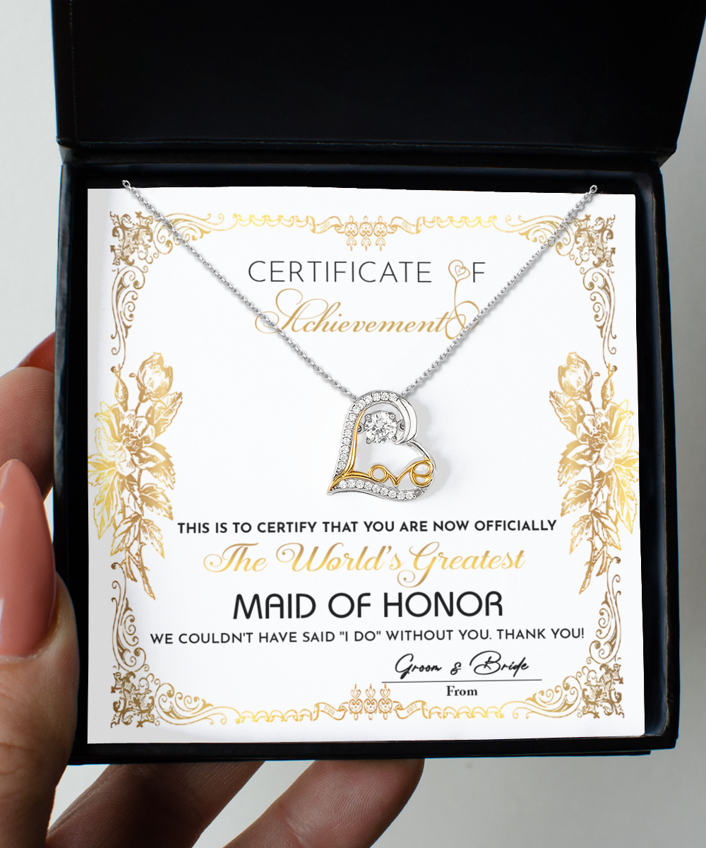 Maid of Honor Heart Necklace - Certificate